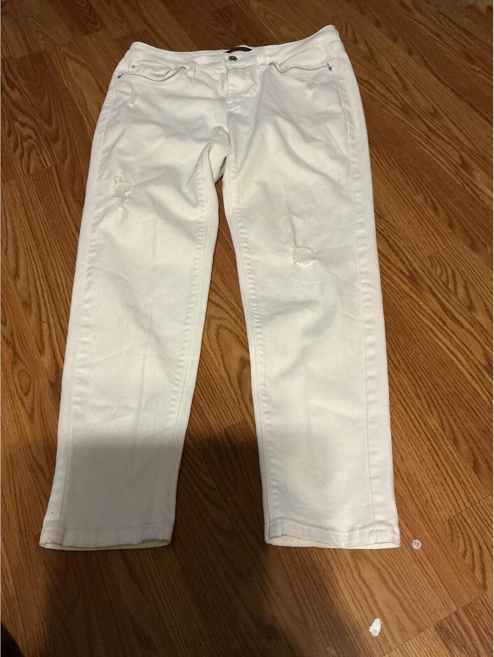 White House Black Market White Distressed Straight Leg Jeans